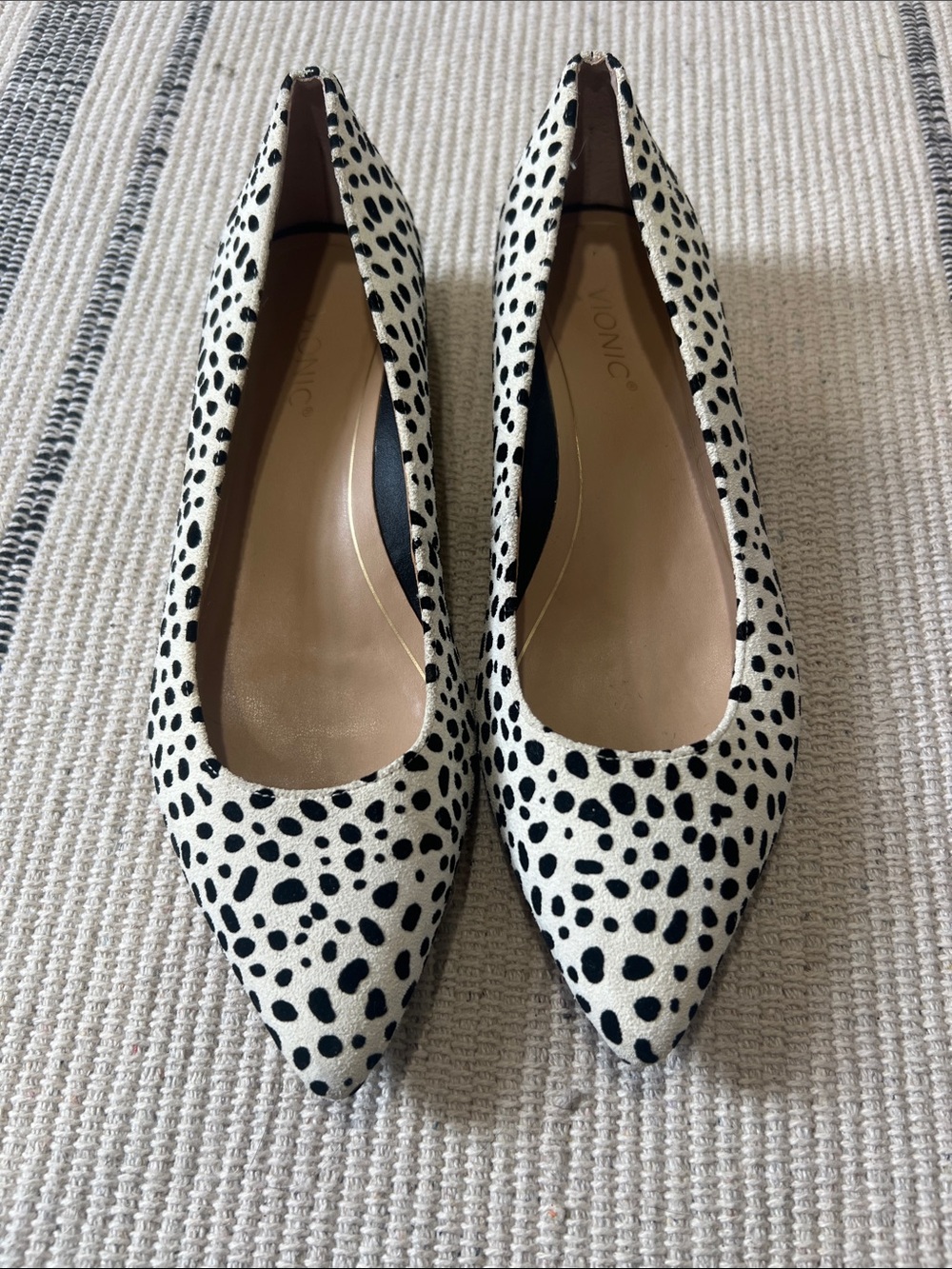 Vionic Lena Pointed Toe Dalmatian Spot Flats - Black & White